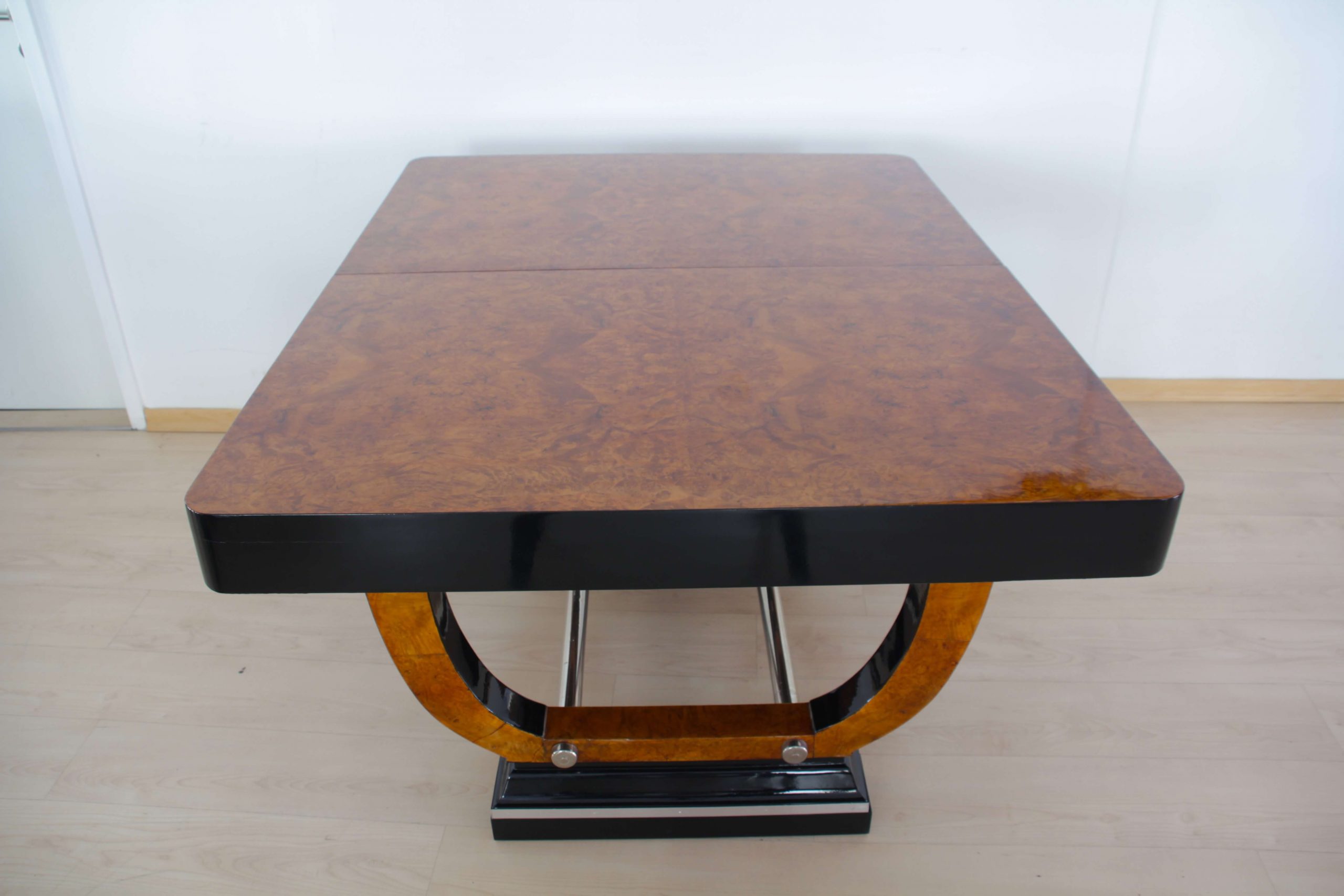 Art Deco Dining Room, Table Expandable, Extending, Pull-Out, Chrome Thuja Roots