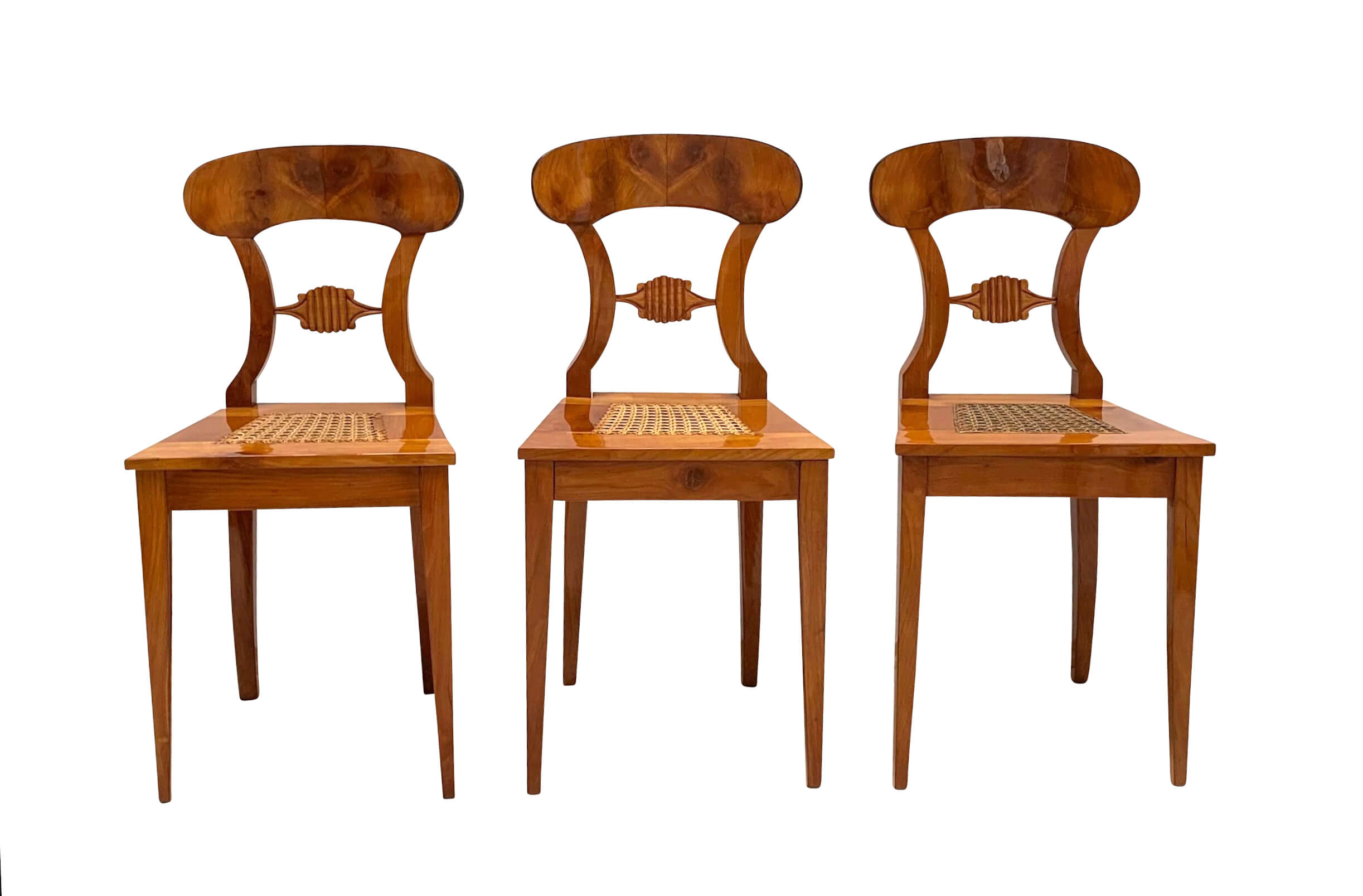 Biedermeier Brettstühle, Sechser Satz, Kirschbaum, 1820.
