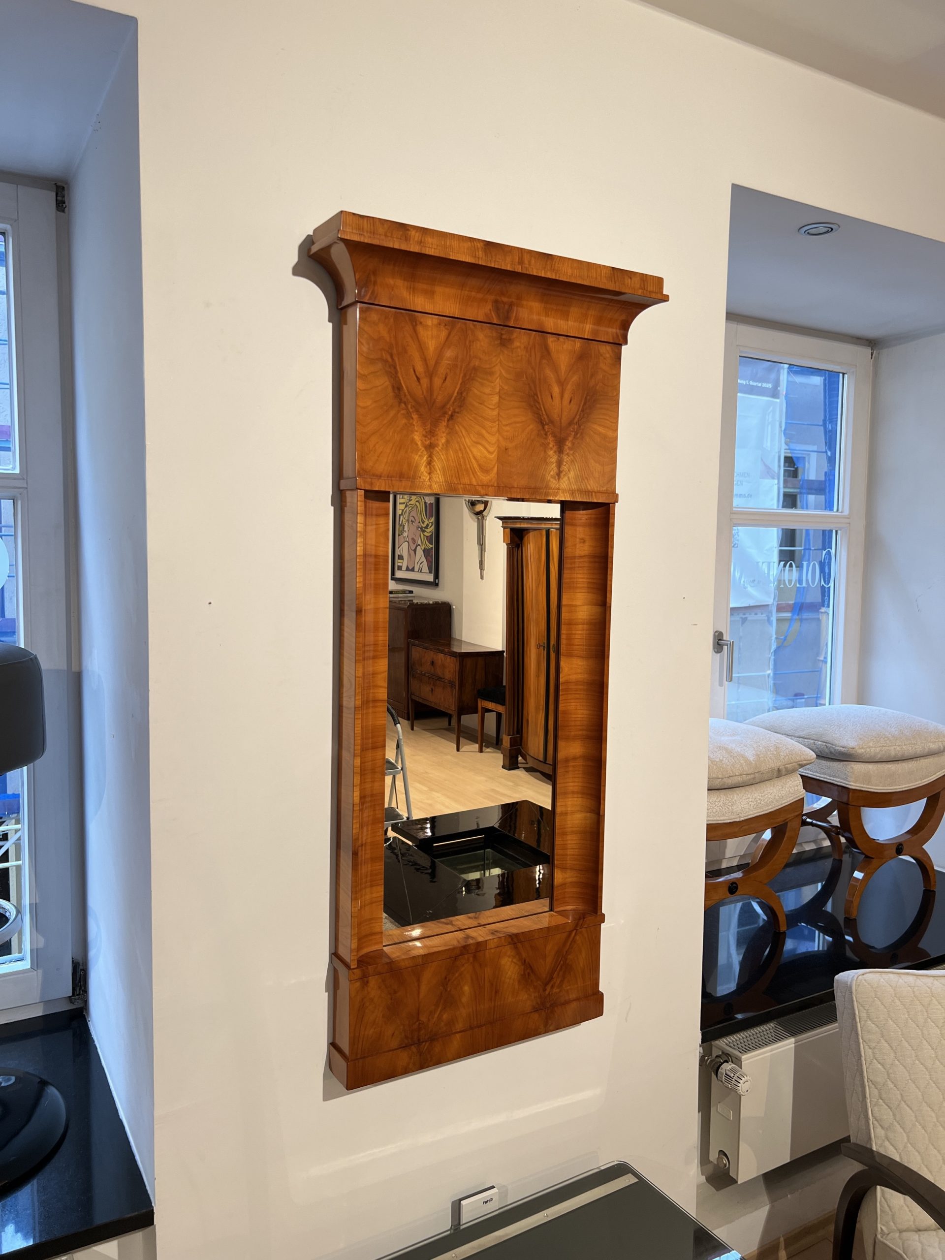 Biedermeier Spiegel, Kirschbaum furniert