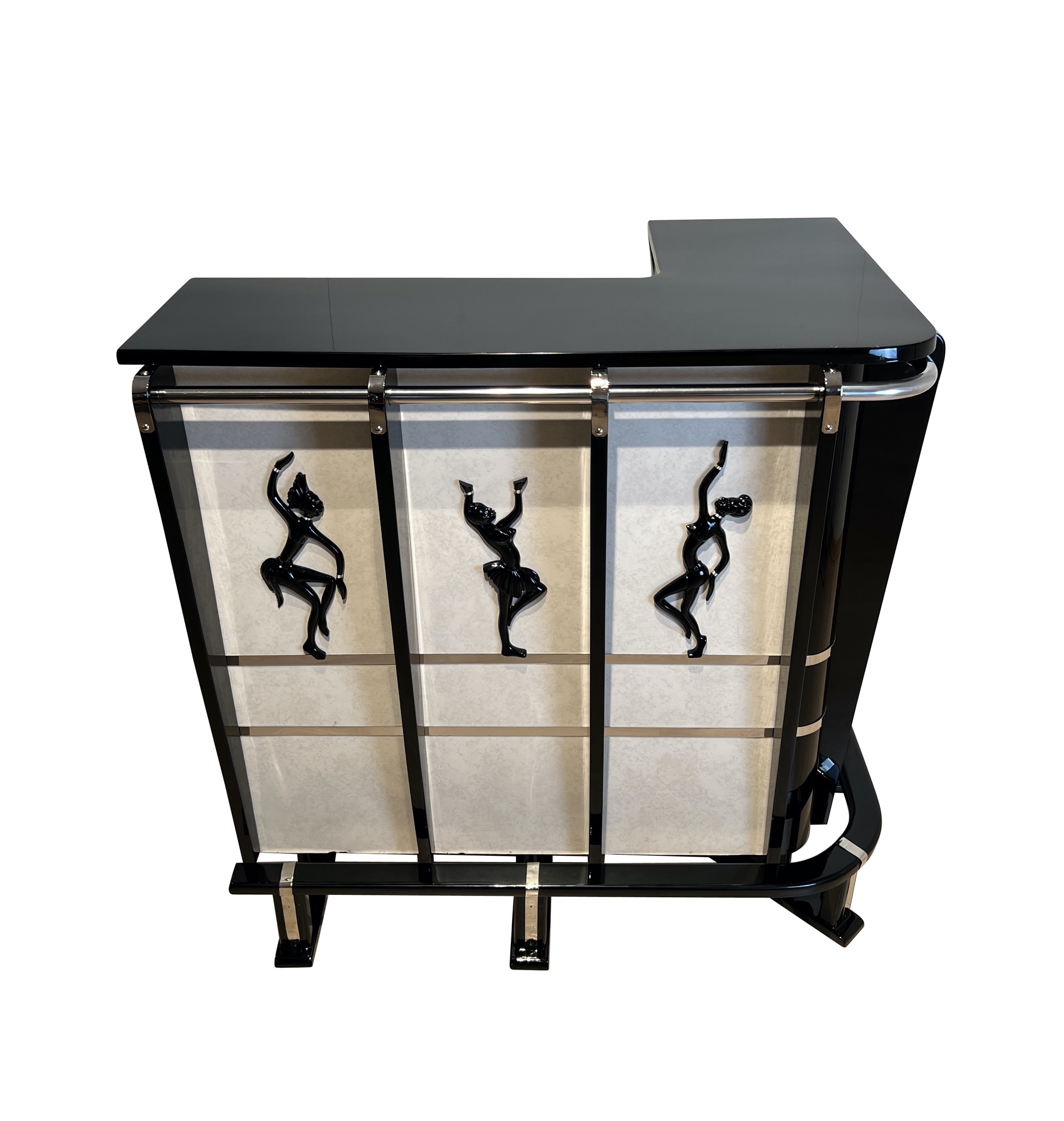 Art Deco Eck-Bar, schwarz, weiß, creme, Dancers, Francie circa 1950.20