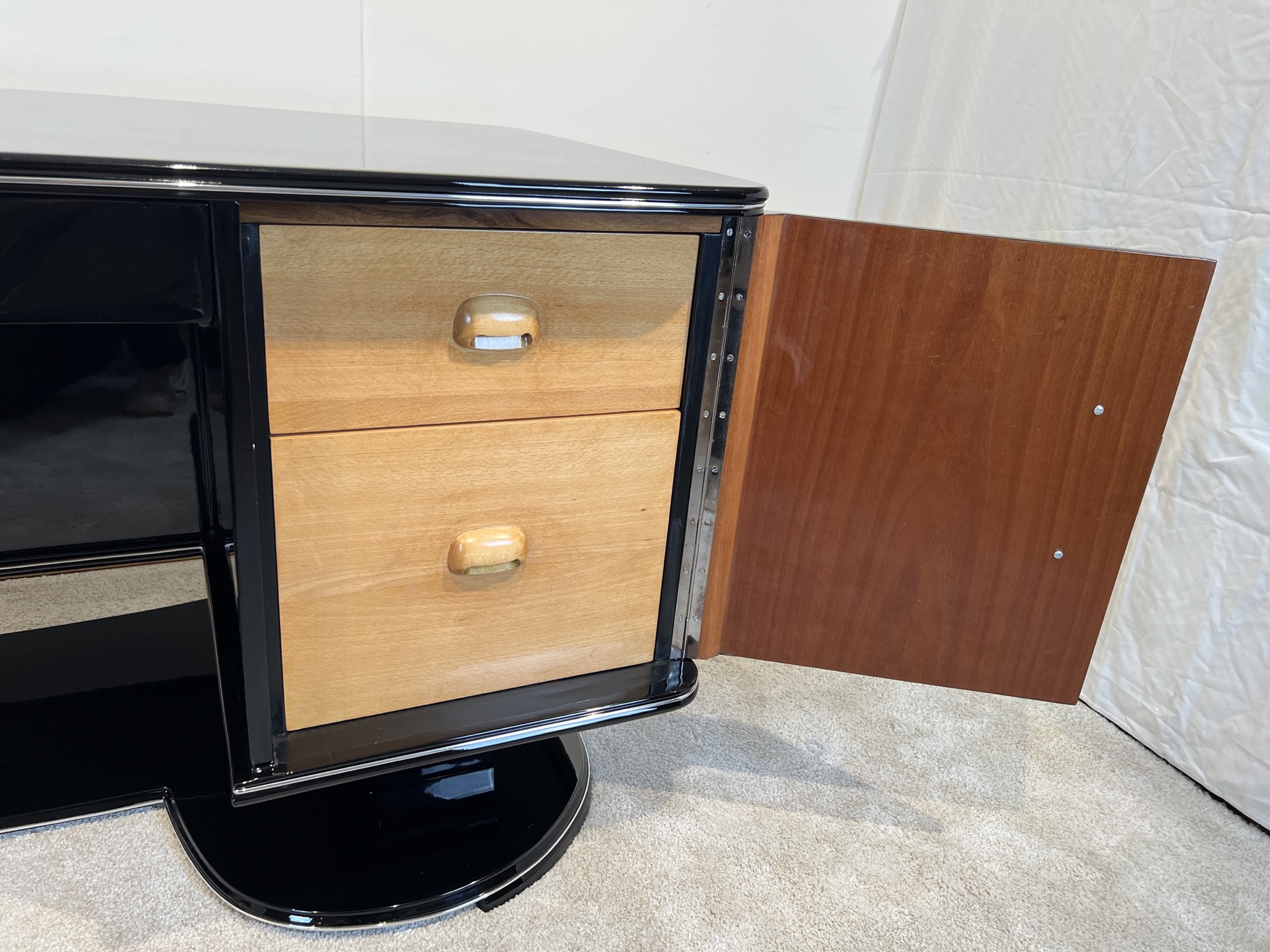 Art Deco Schreibtisch, Schwarzlack, Chrom 17