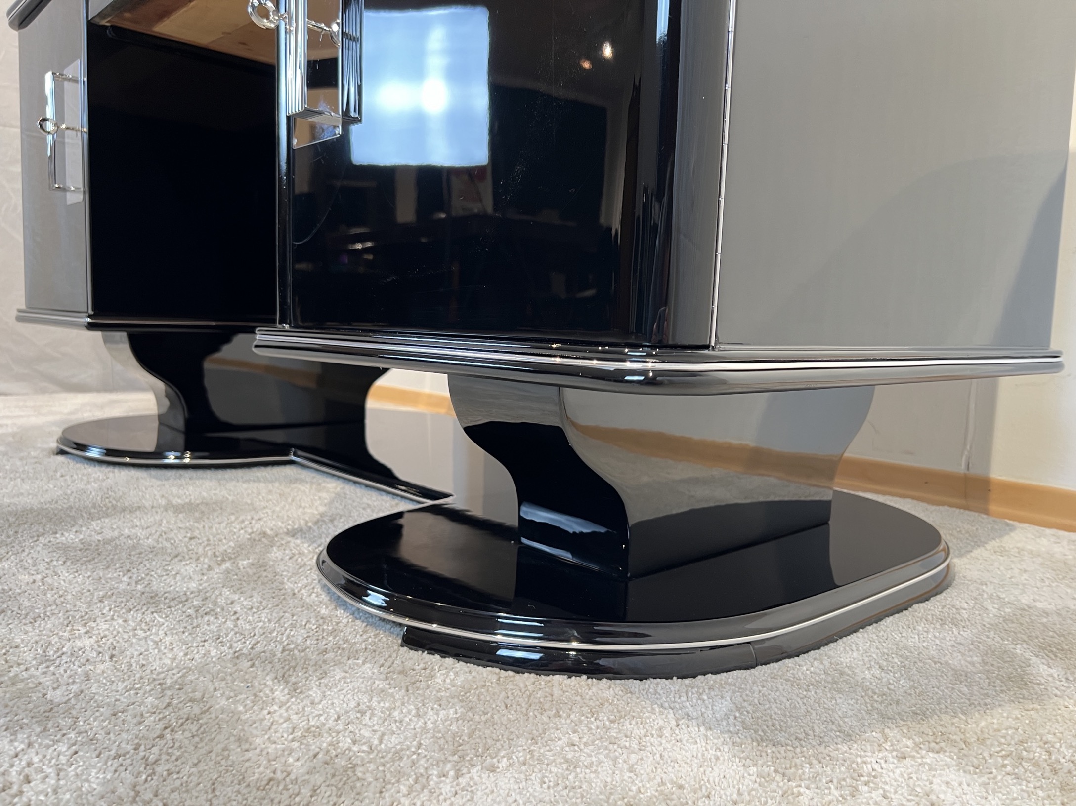 Art Deco Schreibtisch, Schwarzlack, Chrom 5