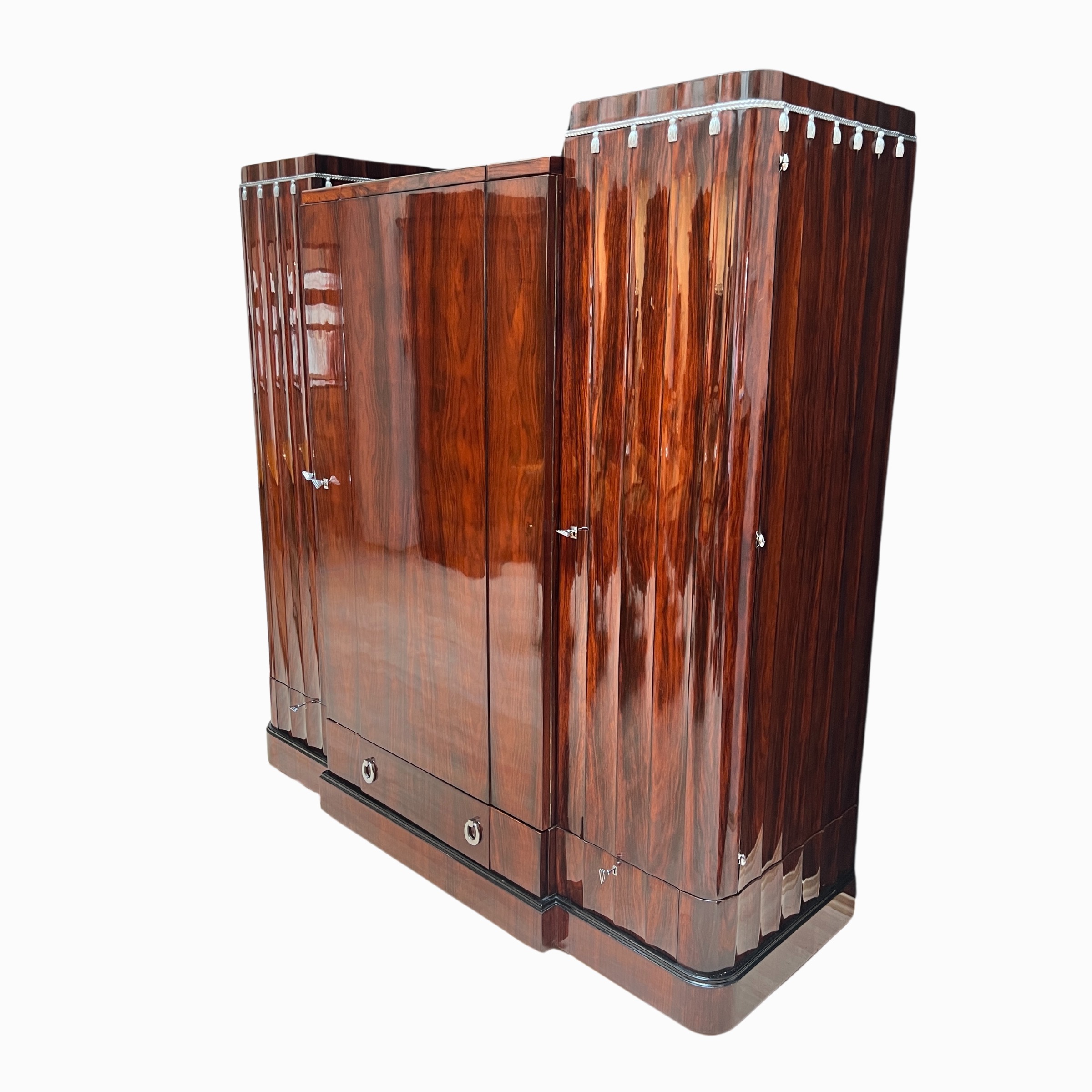 Art Deco Schrank, Palisander, Eiche, Silber und Chrom, Frankreich um 1930