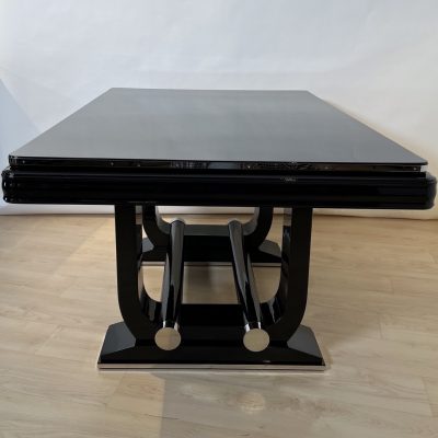 Art Deco Ausziehtisch, Schwarzlack, Gaston Poisson, 1930