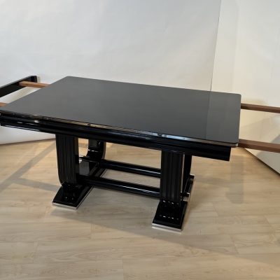 Art Deco Ausziehtisch, Schwarzlack, Gaston Poisson, 1930
