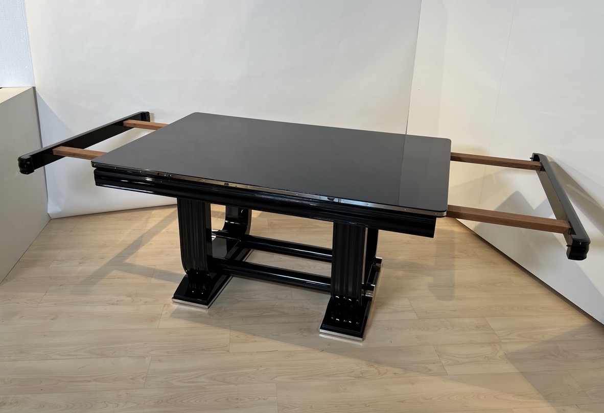 Art Deco Ausziehtisch, Schwarzlack, Gaston Poisson, 1930.16 Art Deco Ausziehtisch, Schwarzlack, Gaston Poisson, 1930