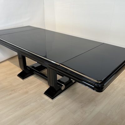Art Deco Ausziehtisch, Schwarzlack, Gaston Poisson, 1930