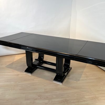 Art Deco Ausziehtisch, Schwarzlack, Gaston Poisson, 1930