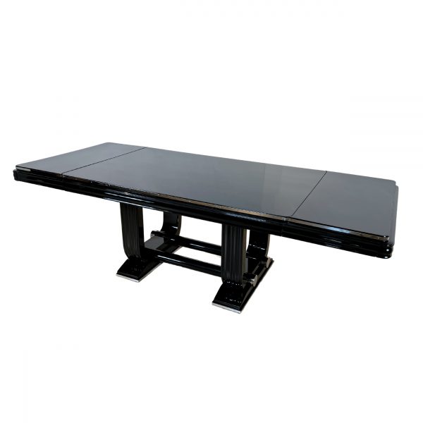 Art Deco Ausziehtisch, Schwarzlack, Gaston Poisson, 1930