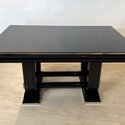 Art Deco Ausziehtisch, Schwarzlack, Gaston Poisson, 1930