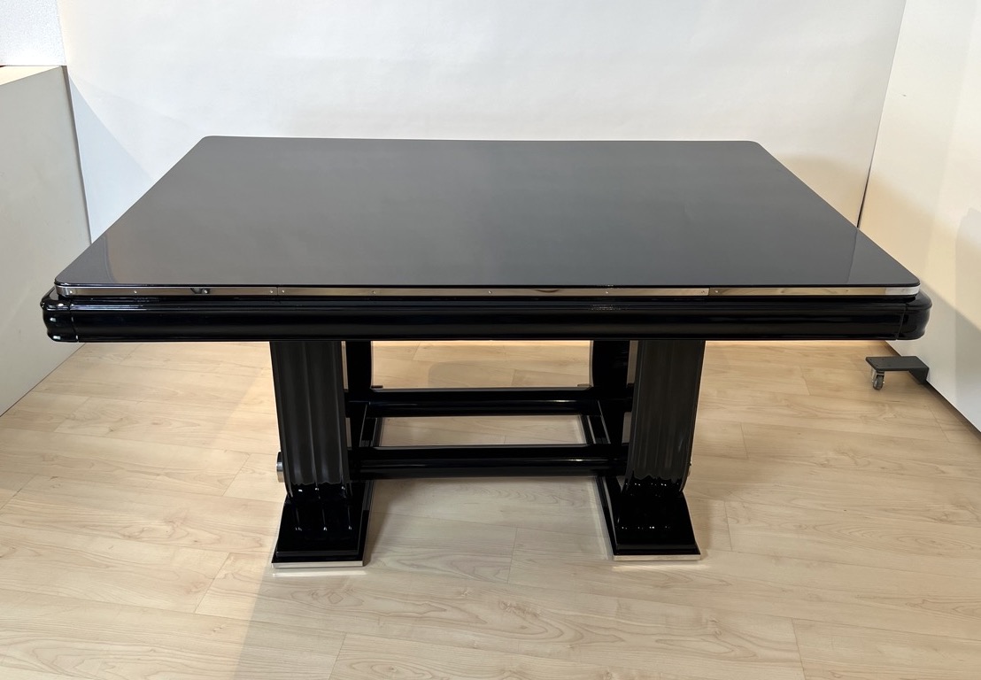Art Deco Ausziehtisch, Schwarzlack, Gaston Poisson, 1930.4 Art Deco Ausziehtisch, Schwarzlack, Gaston Poisson, 1930