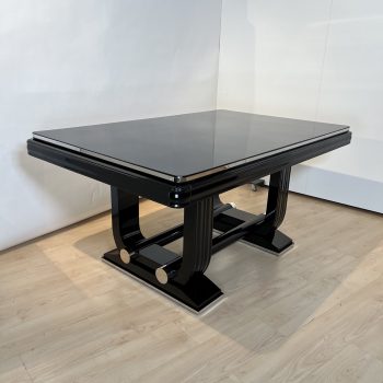 Art Deco Ausziehtisch, Schwarzlack, Gaston Poisson, 1930