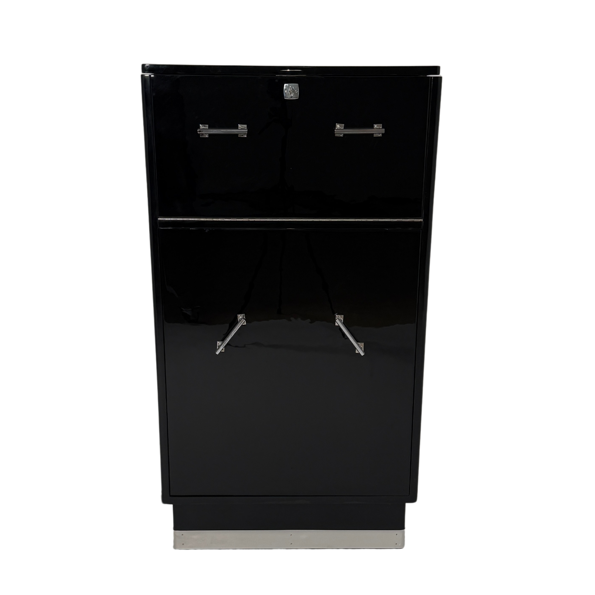 Drehbarer Art Deco Barschrank in Schwarzlack mit Chrom