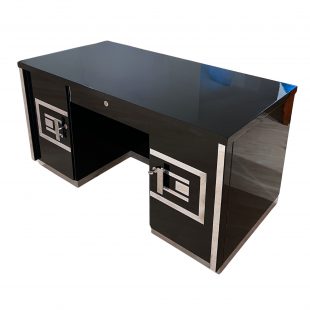 Art Deco Desk, Black Lacquer, Metal