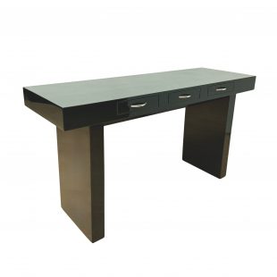 Italian walnut console table circa 1970 with British Racing Green lacquer