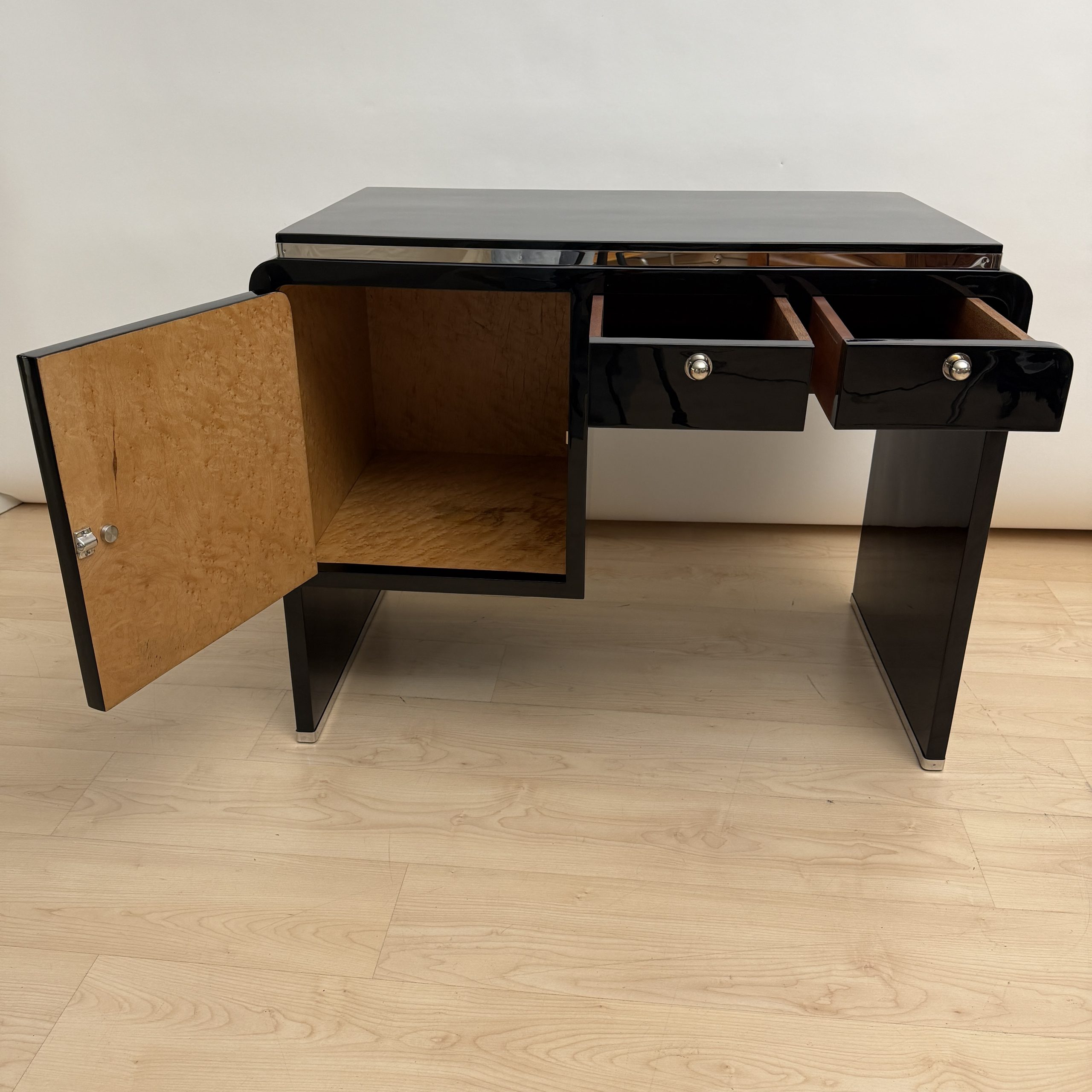 Kleiner Art Deco Schreibstisch, Schwarzer Lack