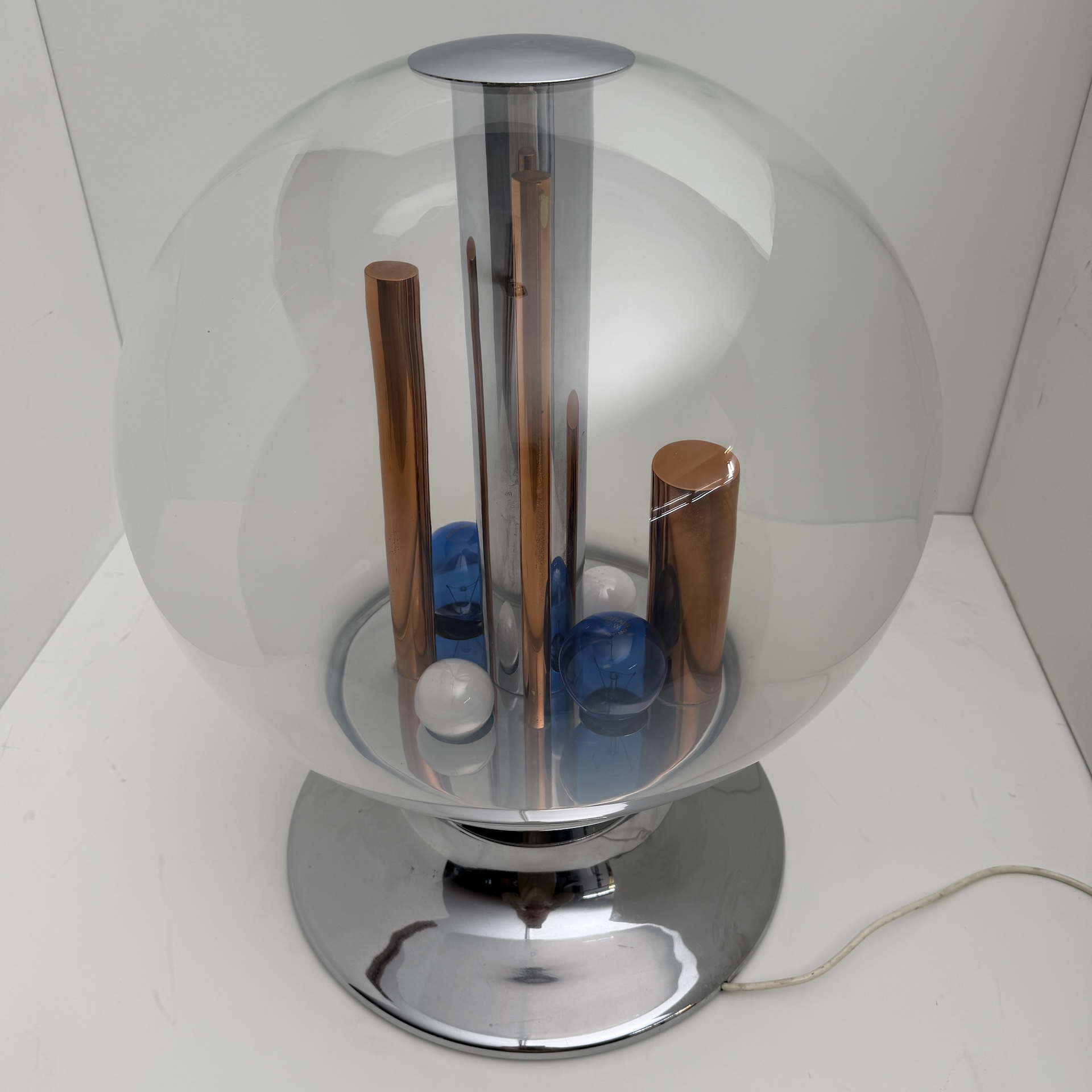 DE-LA-113 Space Age table lamp, Selenova, glass, chrome, copper, Italy, 1970s - Image 14