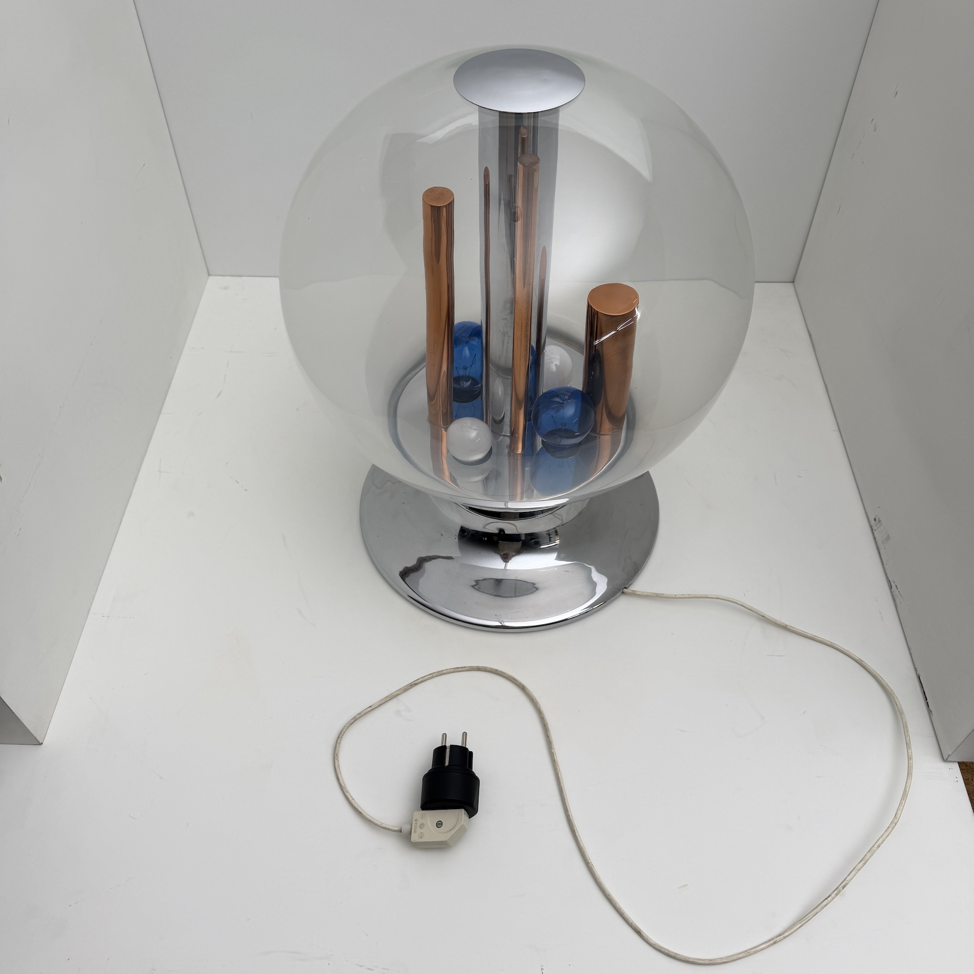 DE-LA-113 Space Age table lamp, Selenova, glass, chrome, copper, Italy, 1970s - Image 18