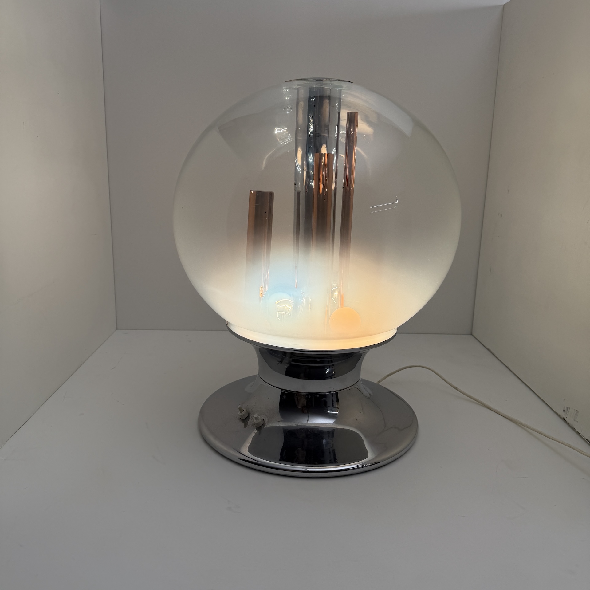 DE-LA-113 Space Age table lamp, Selenova, glass, chrome, copper, Italy, 1970s - Image 4
