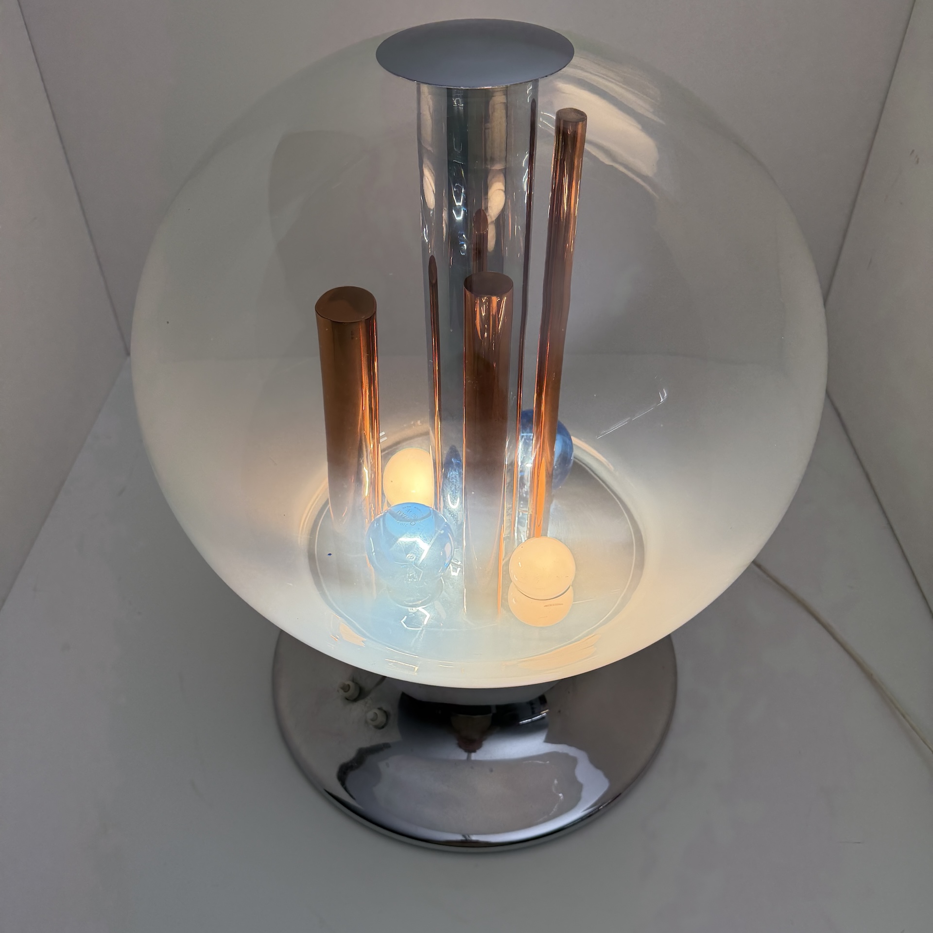 DE-LA-113 Space Age table lamp, Selenova, glass, chrome, copper, Italy, 1970s - Image 11