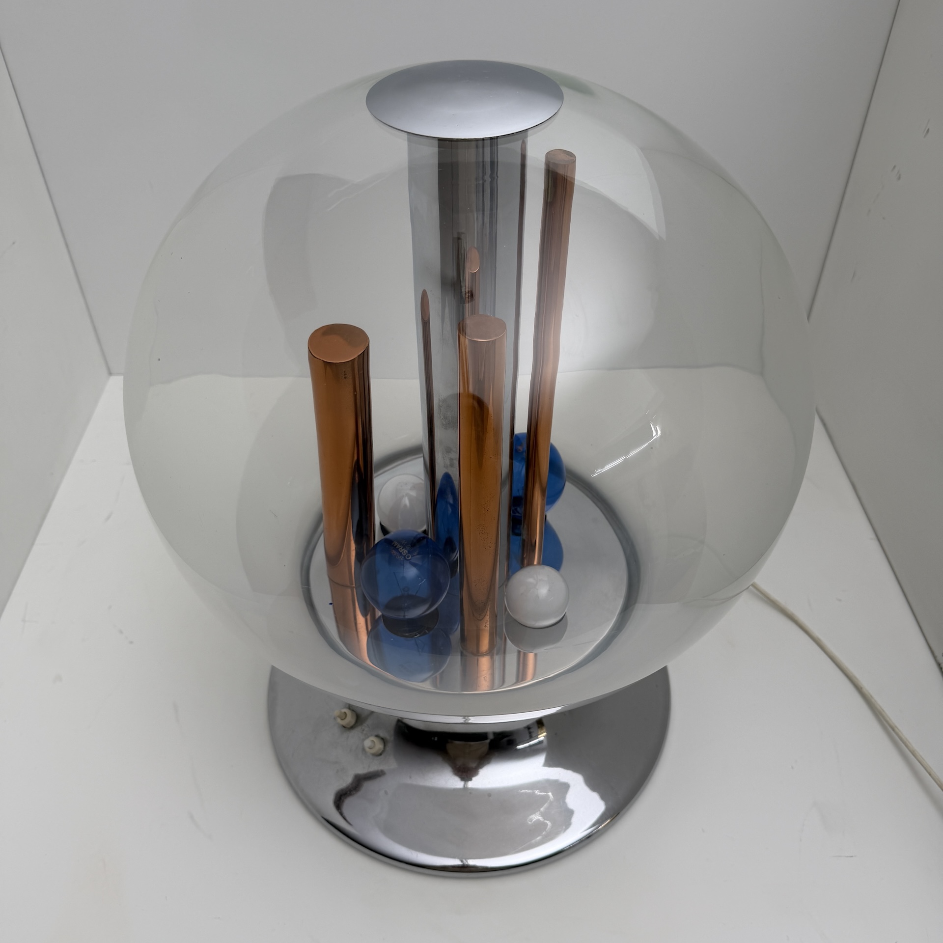 DE-LA-113 Space Age table lamp, Selenova, glass, chrome, copper, Italy, 1970s - Image 7