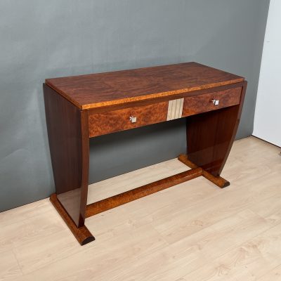 Art Deco Konsole, Thuja Maser, Eisbirke, Silber, Frankreich um 1925 seitll