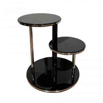 Art Deco Beistelltisch, Blumentisch, Etagere, Schwarzlack, Chrom
