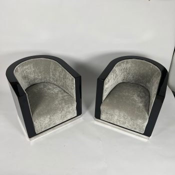Paar Art Deco Club Sessel, Schwarzlack, Grauer Samt, Frankreich um 1930