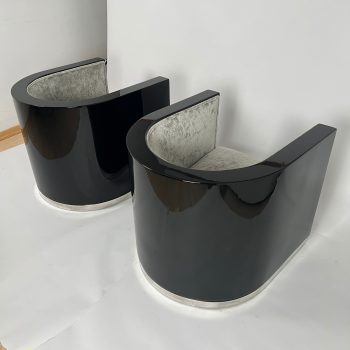 Paar Art Deco Club Sessel, Schwarzlack, Grauer Samt, Frankreich um 1930