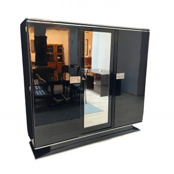 Art Deco Kleiderschrank, Schwarzlack, Chrom, Frankreich um 1930