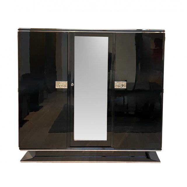 Art Deco Schrank, Schwarzlack und Chrom