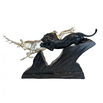 Art Deco Skulptur Irenee Rochard, Panther beißt Hirschen in Weißgold
