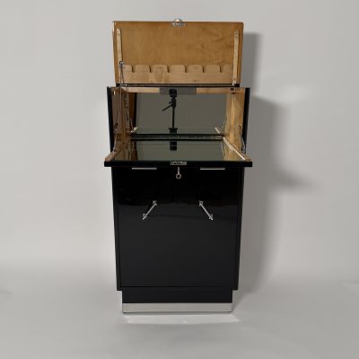 Drehbarer Art Deco Barschrank in Schwarzlack mit Chrom