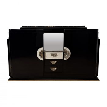 Art Deco Sideboard, Levitan, Paris, Black Lacquer, Marble and Parchment