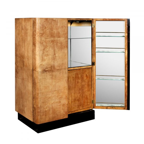 Aldo Tura Bar Cabinet, Parchment, Mirrors, Italy, 1970s
