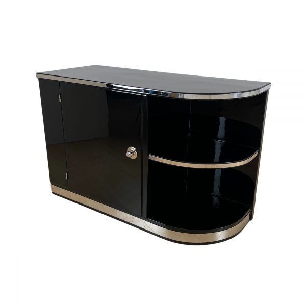 Art Deco Lowboard Schwarzlack und Chrom