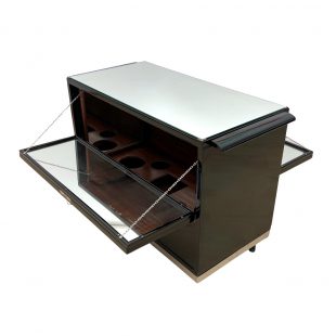 Art Deco Bar Cart, Black Lacquer, Mahogany