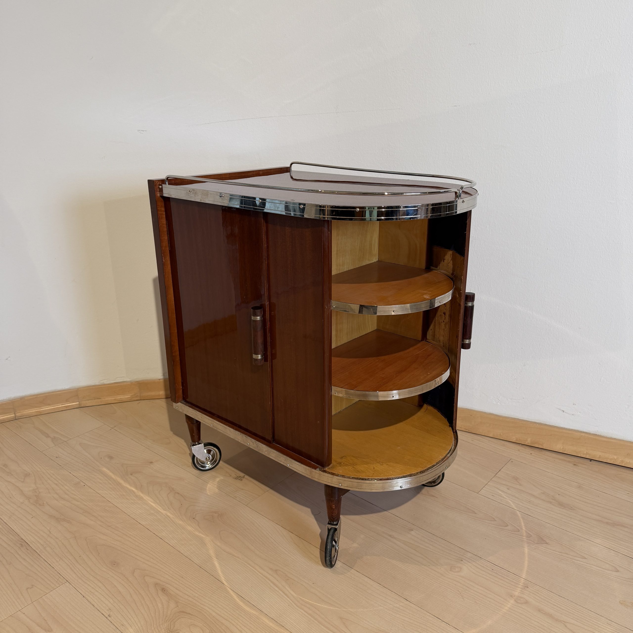 Art Deco Barwagen, Mahagoni, Chrom.6