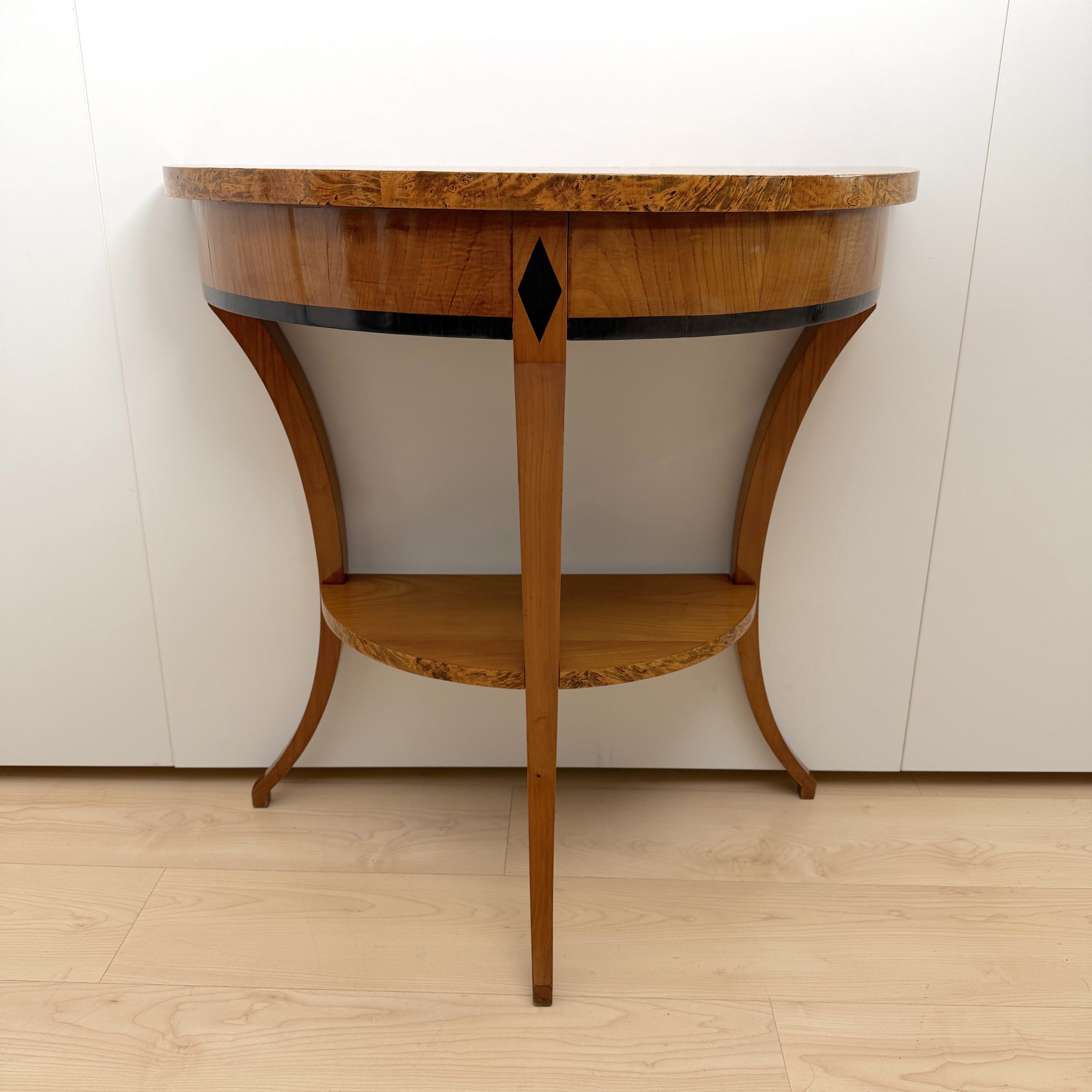 Biedermeier Demi-Lune Console Table, Cherry, Burl Wood