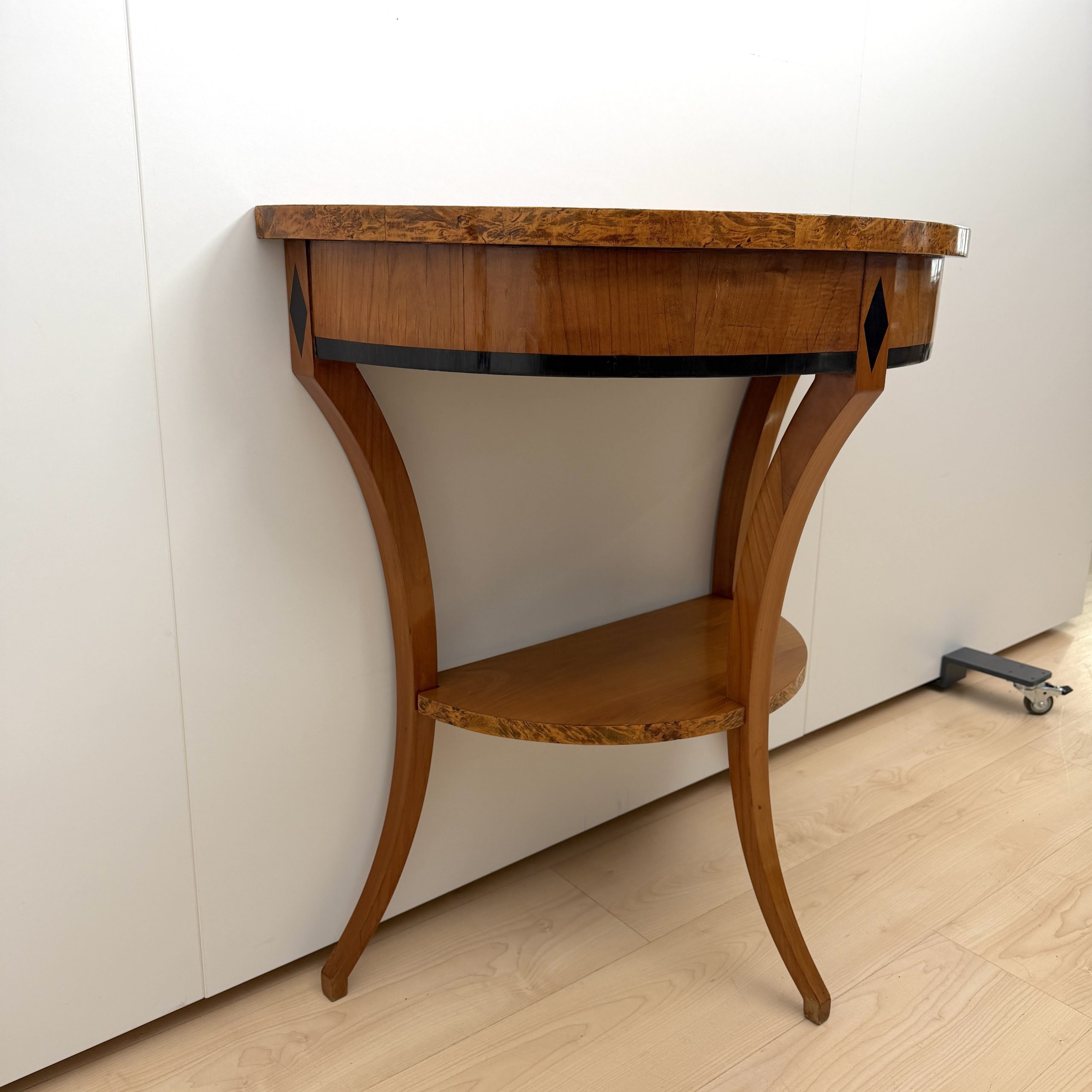Biedermeier Demi-Lune Console Table, Cherry, Burl Wood
