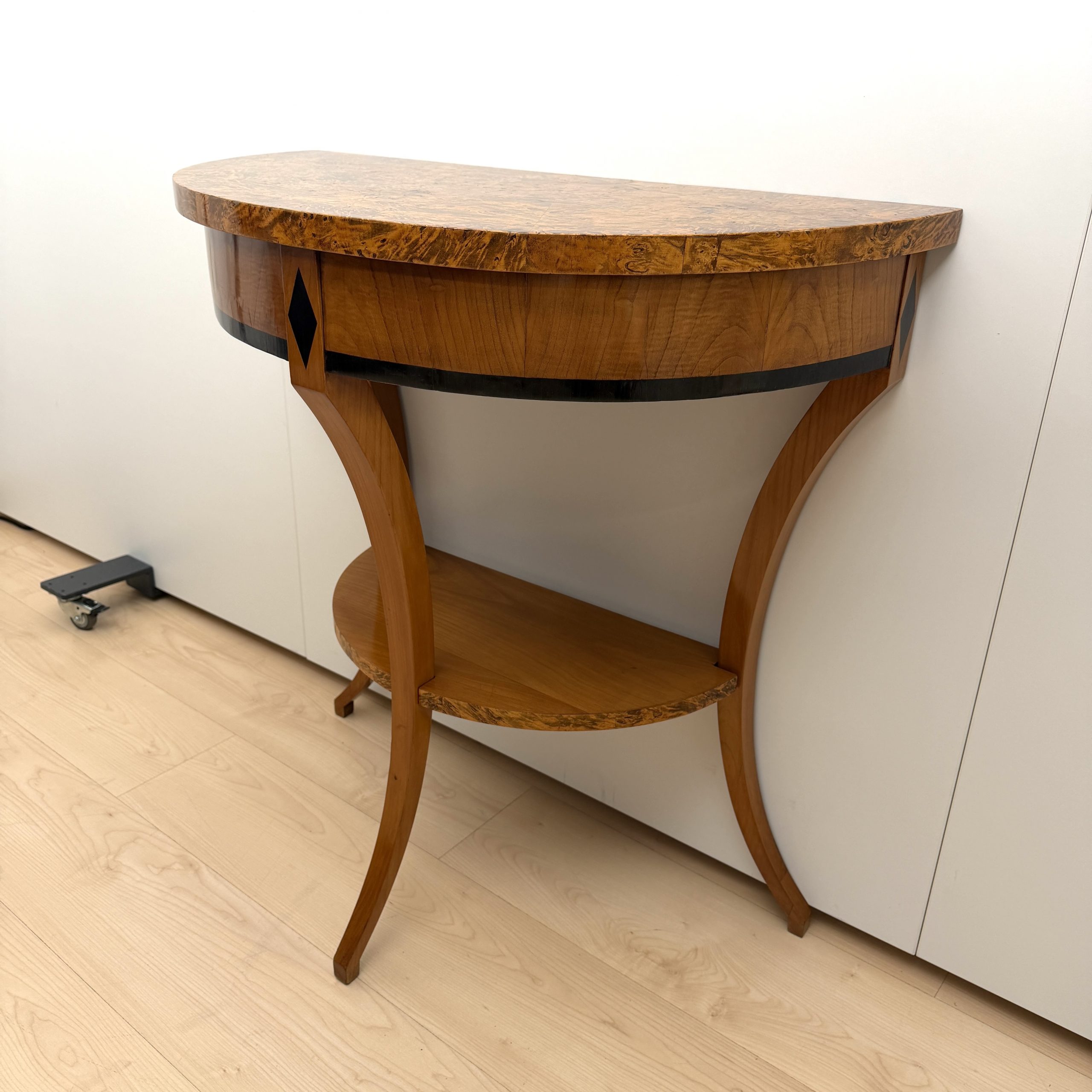 Biedermeier Demi-Lune Console Table, Cherry, Burl Wood