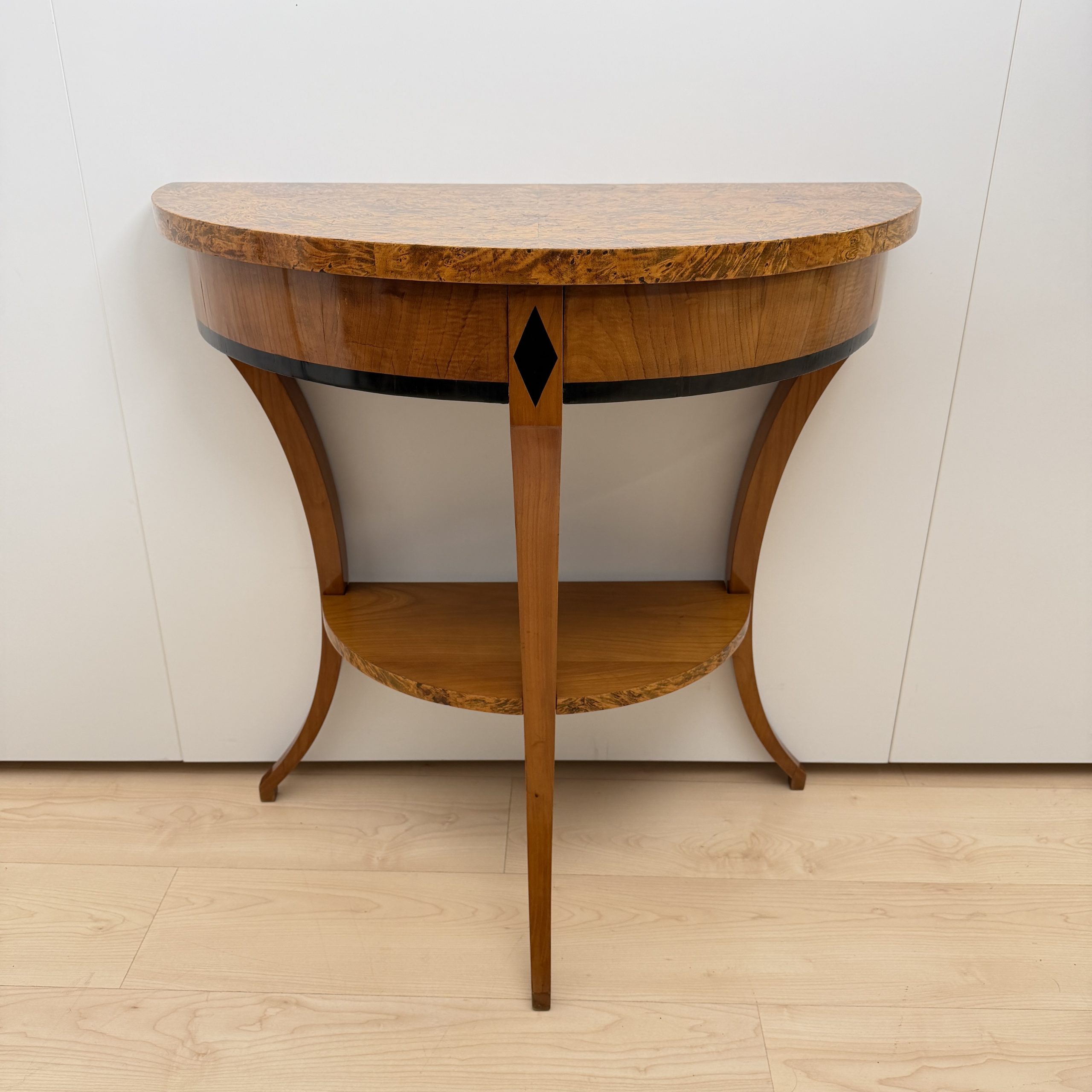 Biedermeier Demi-Lune Console Table, Cherry, Burl Wood